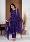 Purple Bandhej Suit Set with Umbrella Flare Palazzo