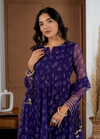 Purple Bandhej Suit Set with Umbrella Flare Palazzo