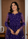 Purple Bandhej Suit Set with Umbrella Flare Palazzo