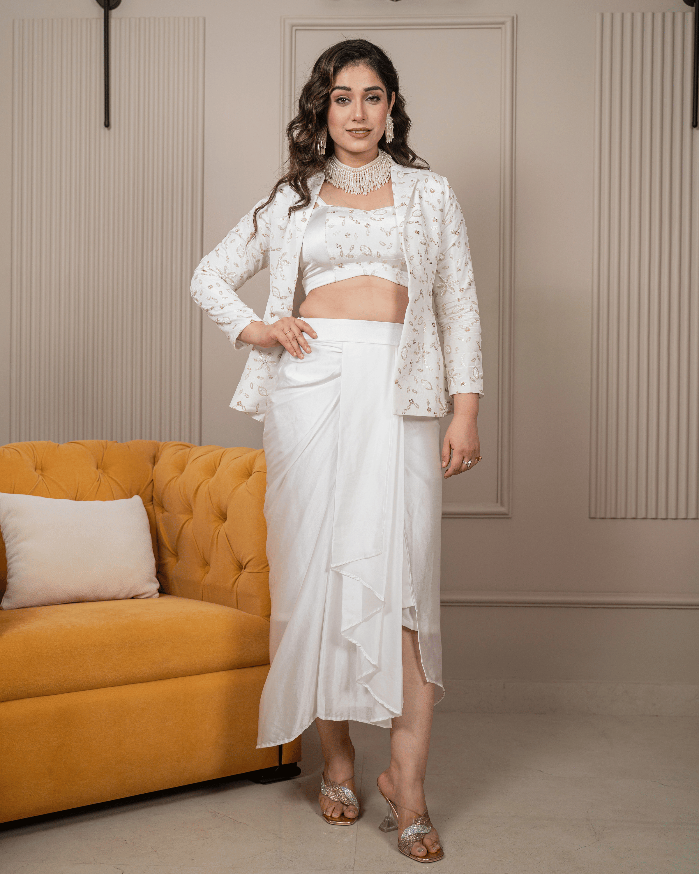 White Blazer Drape Dress
