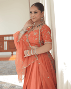 Coral Satin Orange Flare Lehenga