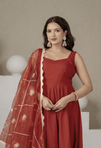 Noor Rust Cotton Anarkali Suit Set with Organza Gota Patti Dupatta