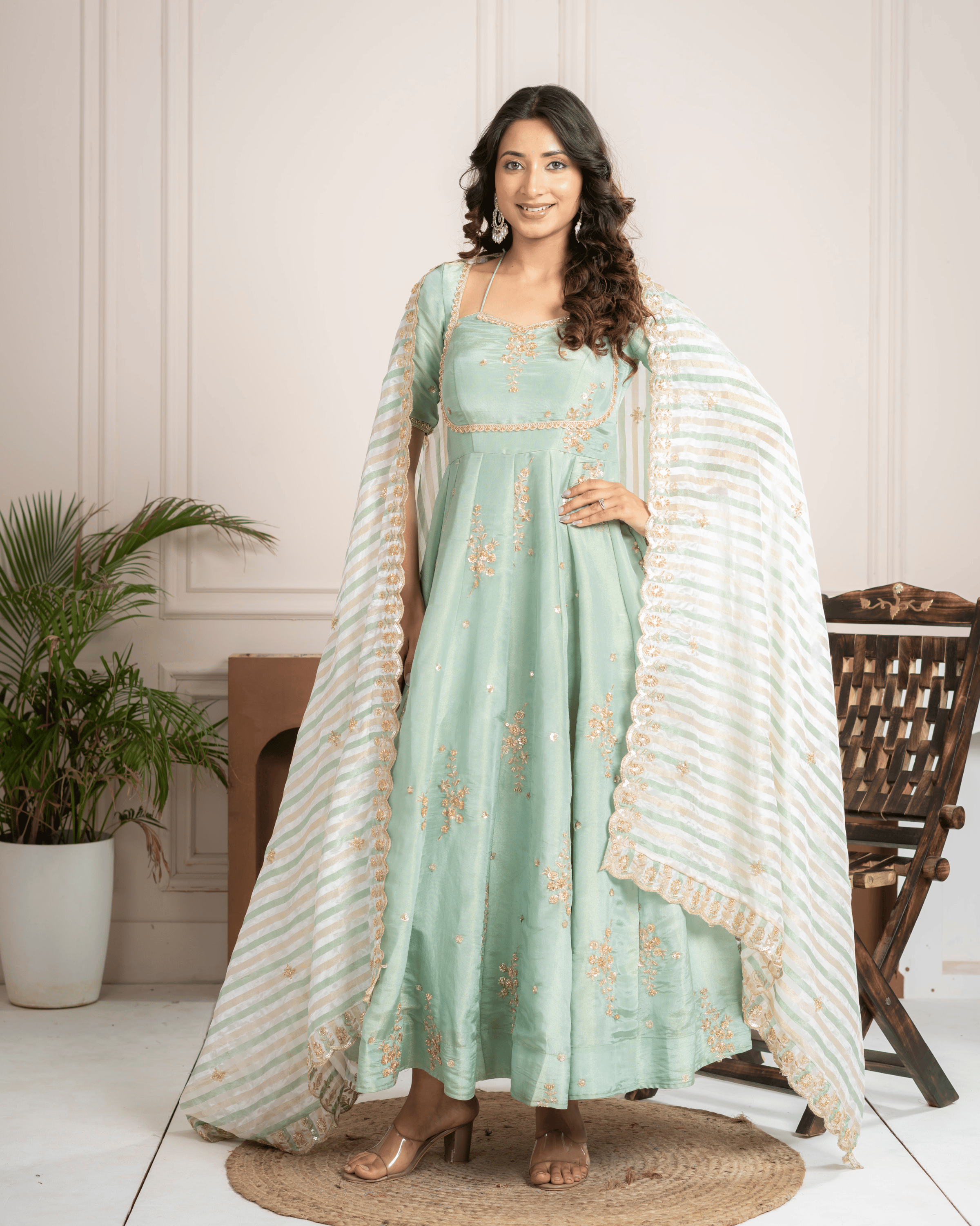 Pista Green Anarkali Set
