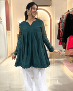Emerald Green Mul Chanderi Peplum Anarkali Set