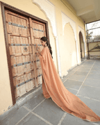 Peach Mukesh Work Cosmo Saree with unstitched blouse piece
