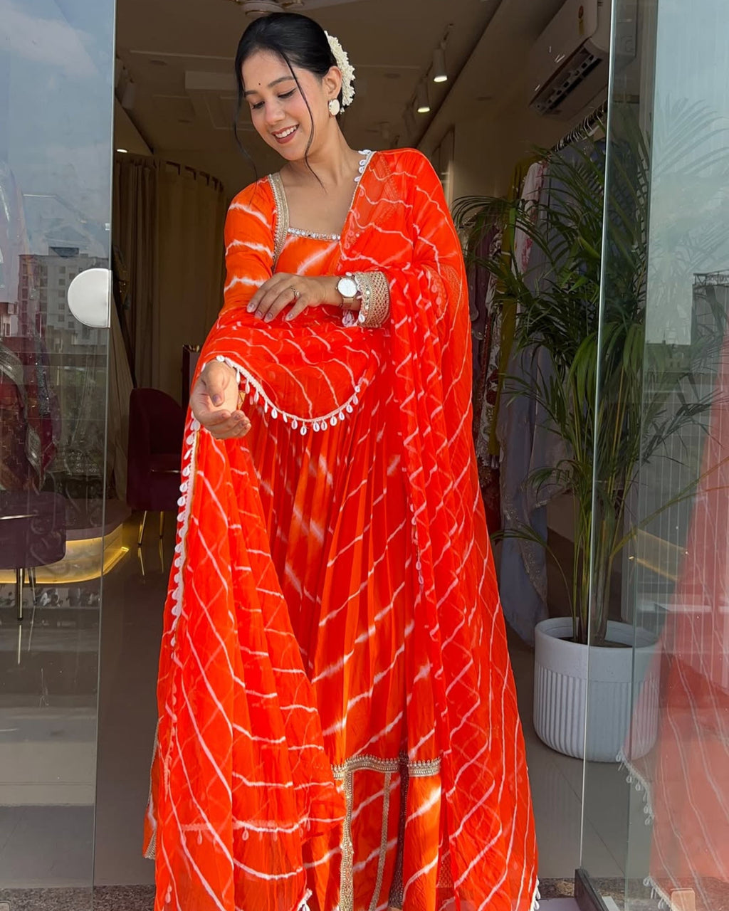 Orange Leheriya Gown