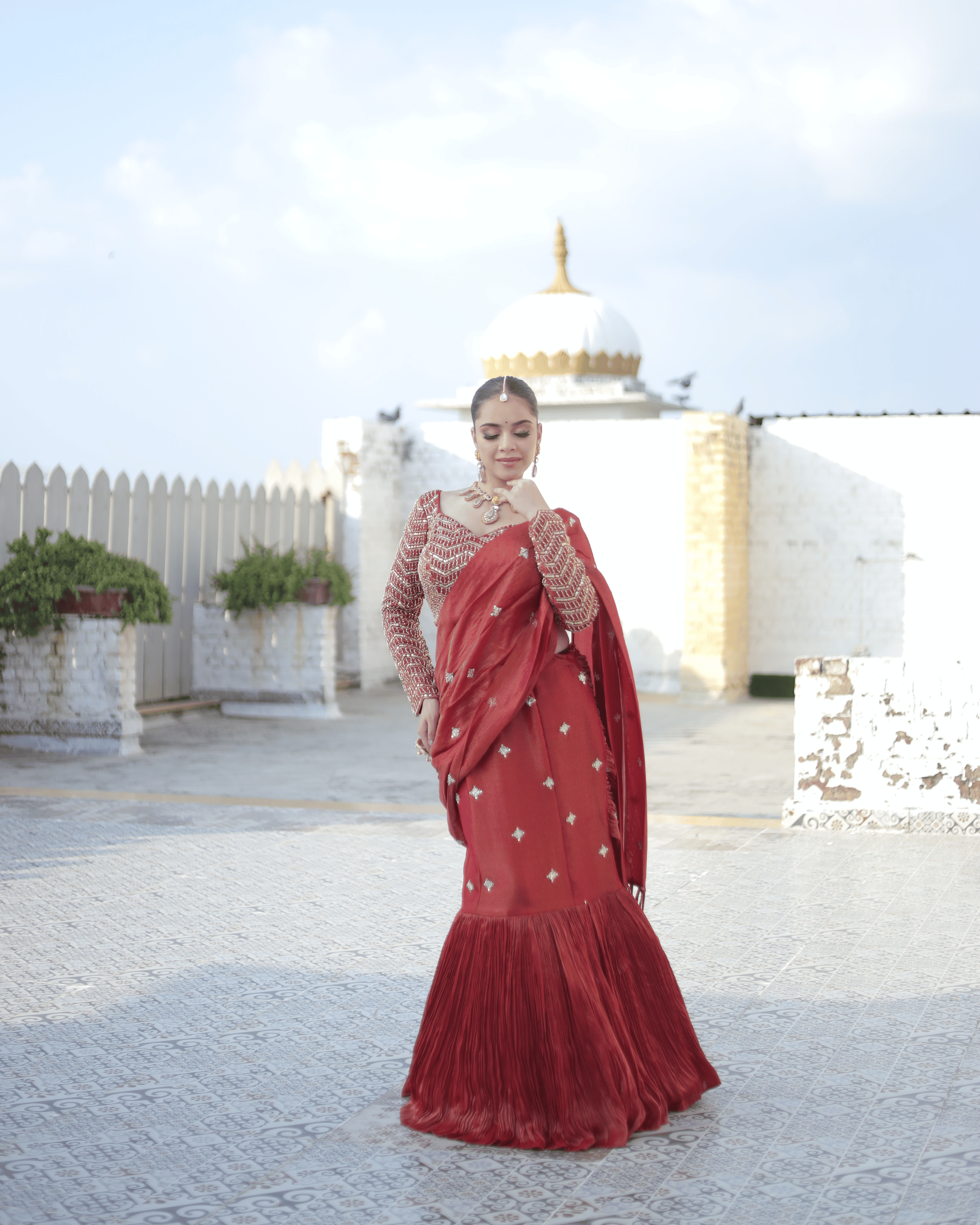 Rust Radish Fishcut Lehenga with Tassel Dupatta
