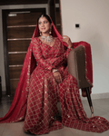 Rust Radish Jaal Handwork Saree With Unstitched Blouse Piece