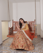 Orange Jhrokha Pattern Lehenga
