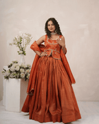 Burnt Orange Cosmo Tissue Lehenga Set