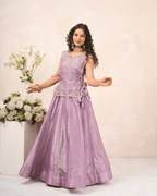 Lavender Mist Crush Lehenga Set With Blouse and Koti