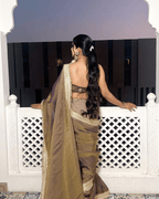 Ash Golden Purple Two-Tone Saree With Unstitched Blouse Piece