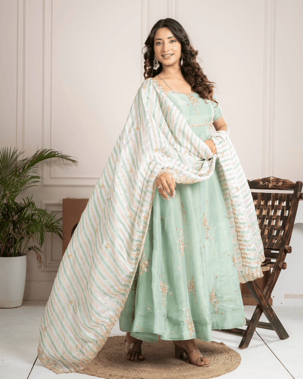 Pista Green Anarkali Set