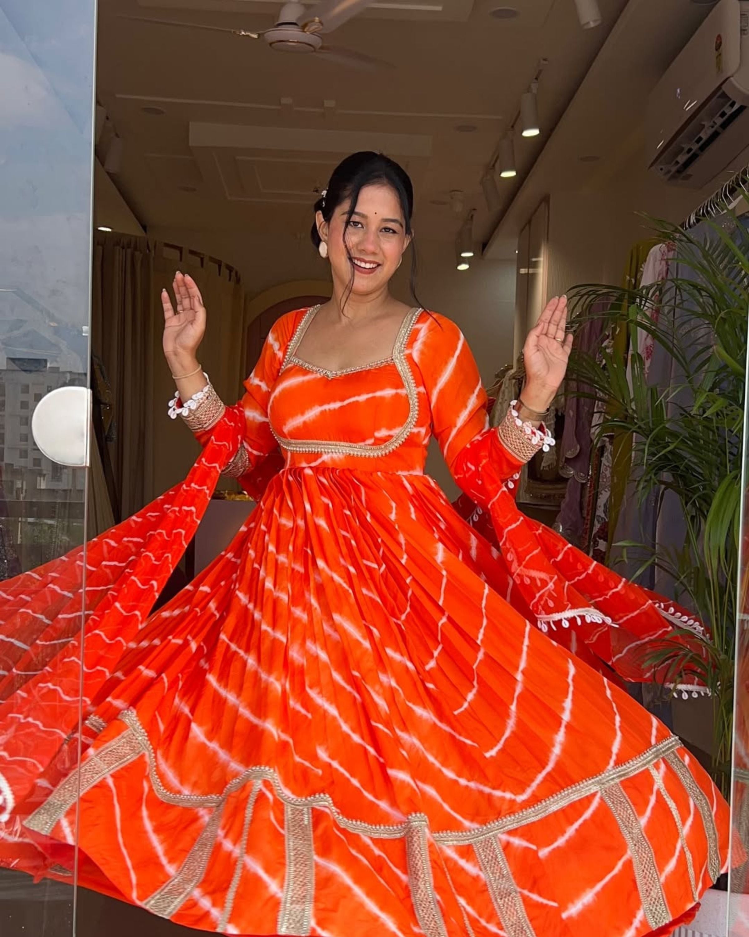Orange Leheriya Gown
