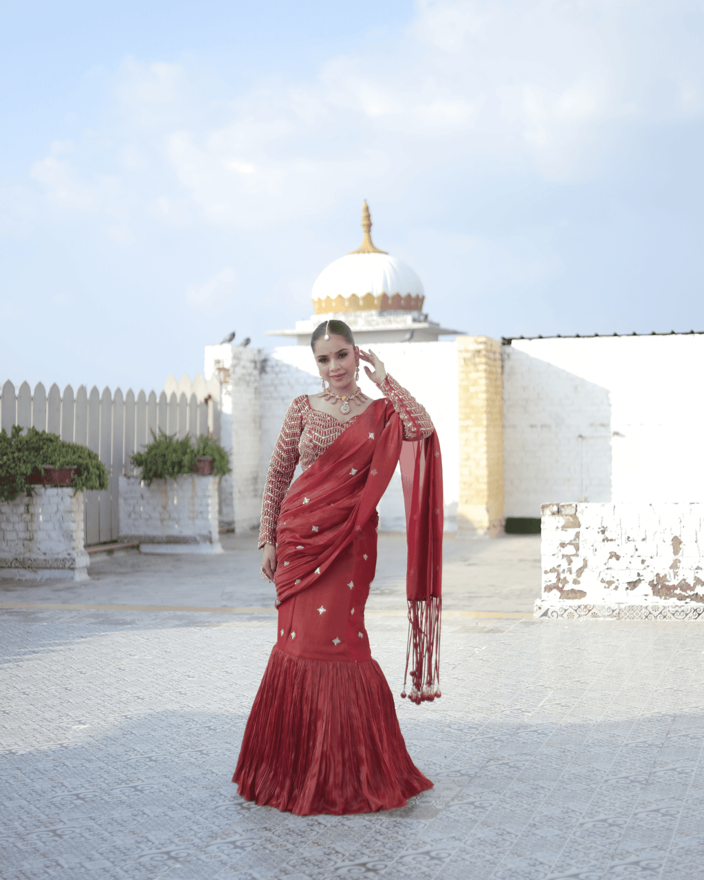 Rust Radish Fishcut Lehenga with Tassel Dupatta