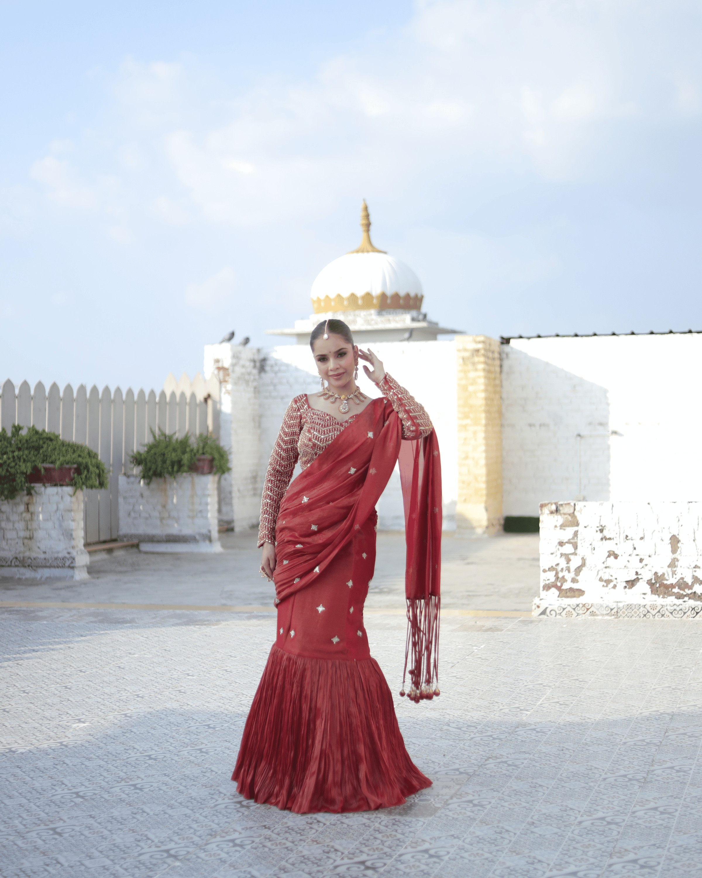 Rust Radish Fishcut Lehenga with Tassel Dupatta