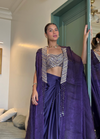 Purple Drape Skirt Set with Handwork Blouse & Cape