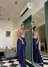 Purple Drape Skirt Set with Handwork Blouse & Cape