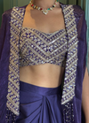 Purple Drape Skirt Set with Handwork Blouse & Cape
