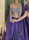 Purple Drape Skirt Set with Handwork Blouse & Cape