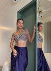 Purple Drape Skirt Set with Handwork Blouse & Cape