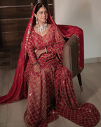 Rust Radish Jaal Handwork Saree With Unstitched Blouse Piece