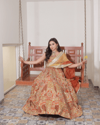 Orange Jhrokha Pattern Lehenga