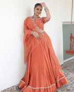 Coral Satin Orange Flare Lehenga