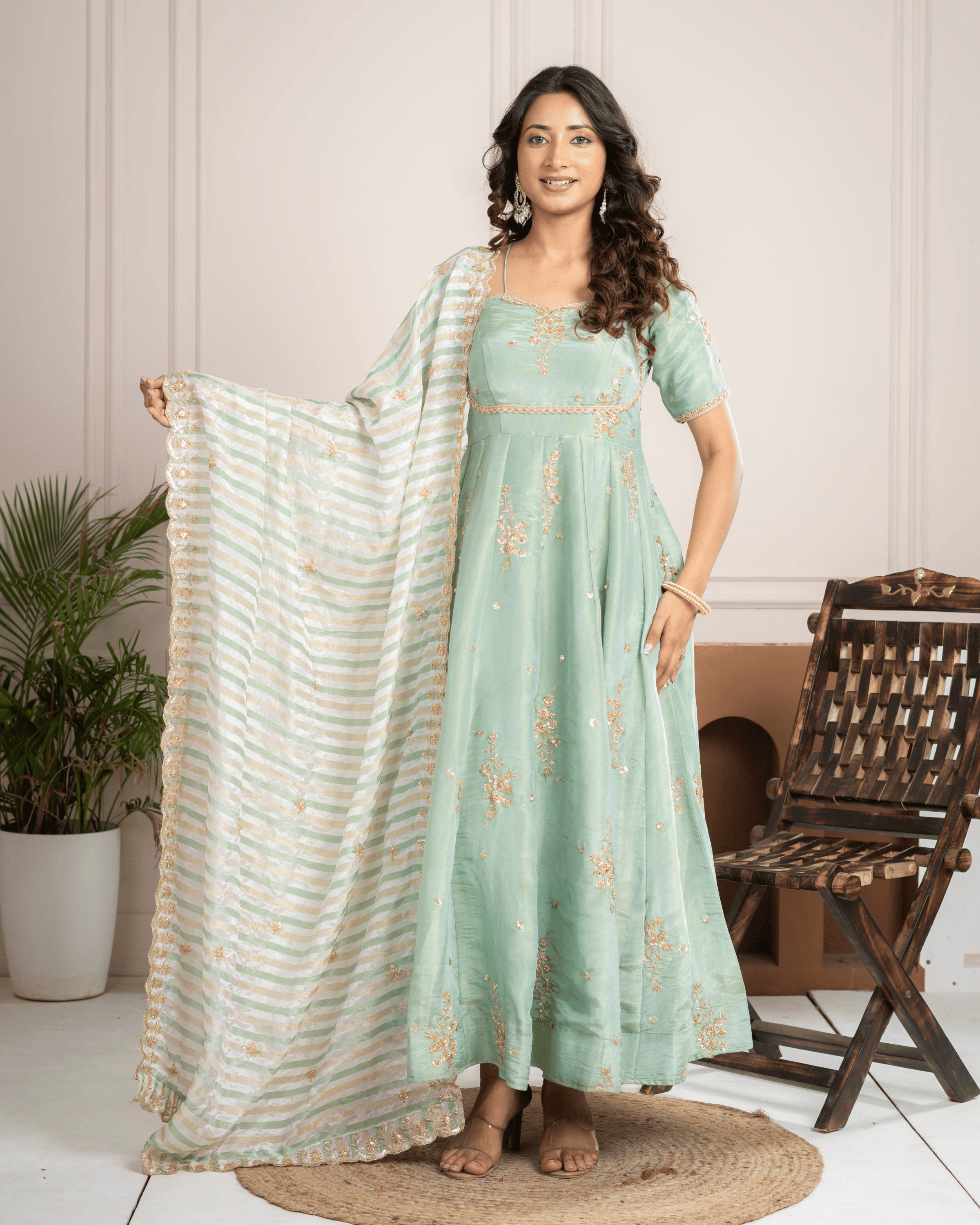 Pista Green Anarkali Set