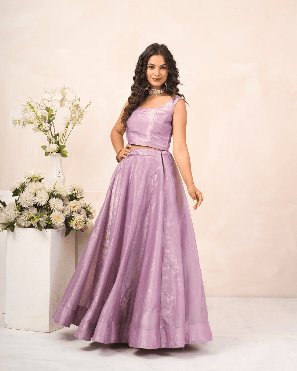 Lavender Mist Crush Lehenga Set With Blouse and Koti