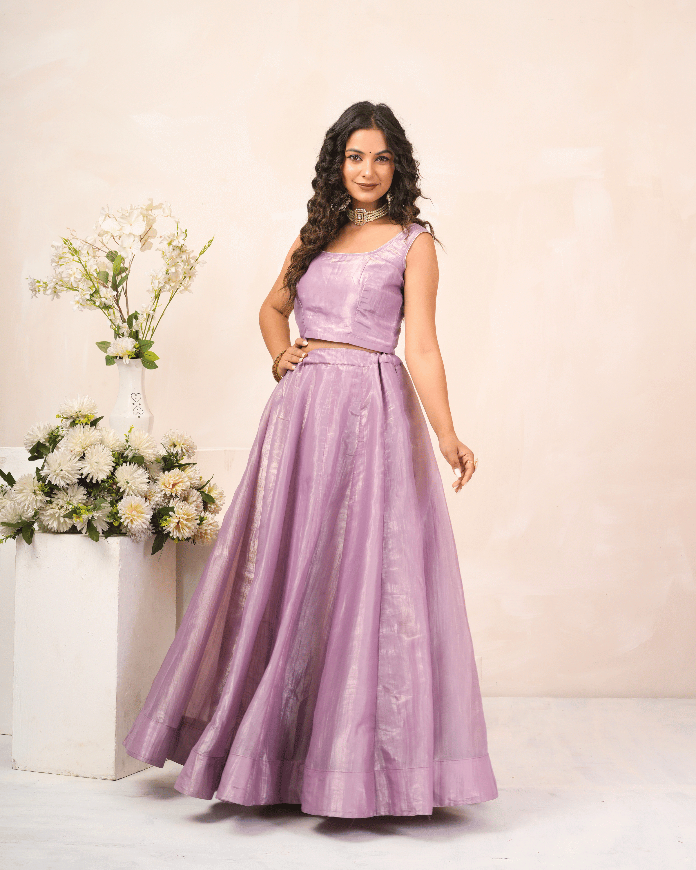 Lavender Mist Crush Lehenga Set With Blouse and Koti