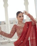 Rust Radish Fishcut Lehenga with Tassel Dupatta