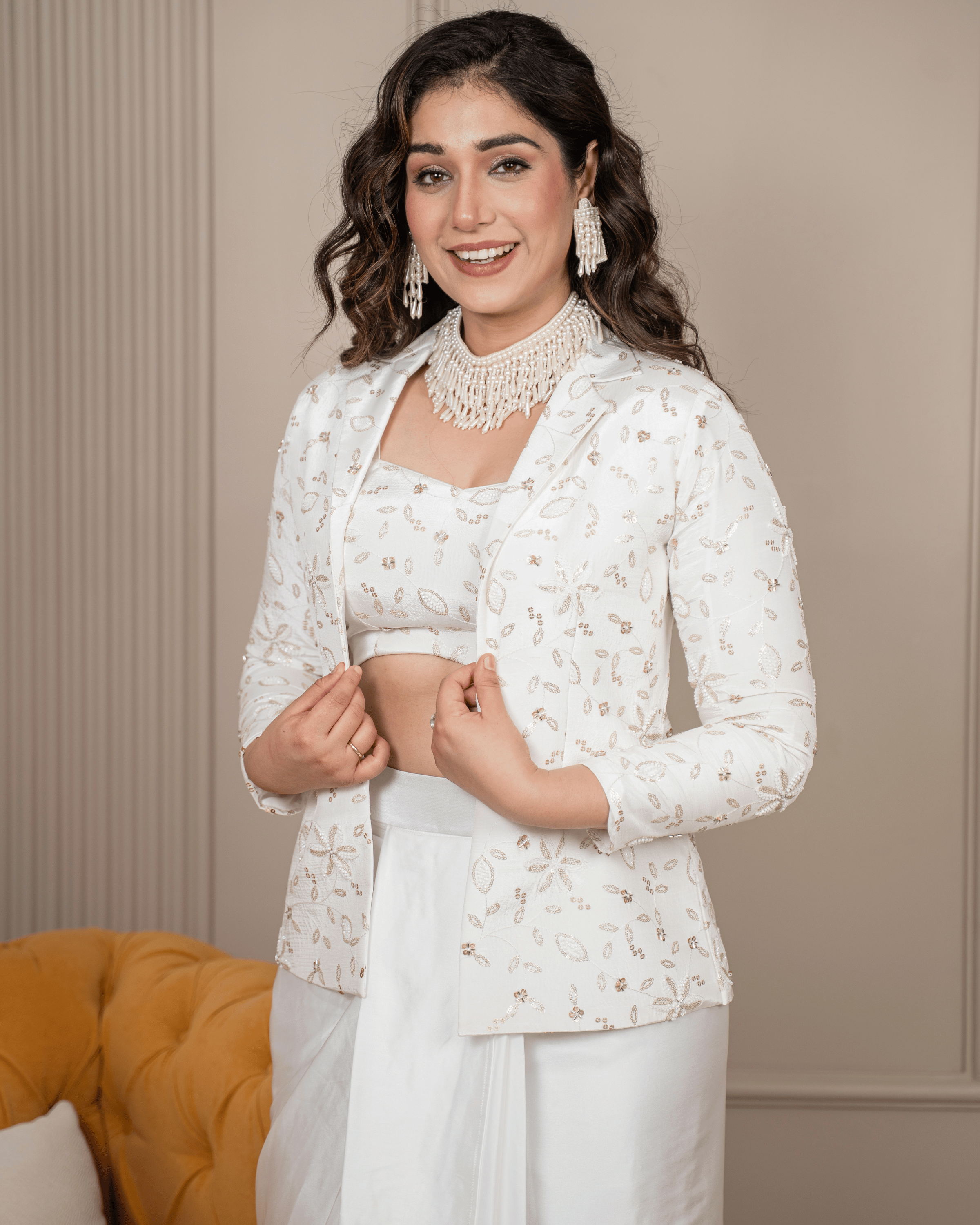 White Blazer Drape Dress