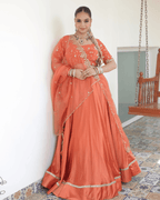 Coral Satin Orange Flare Lehenga