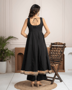 Black Cotton Anarkali Set With Organza Gota Dupatta