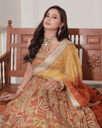 Orange Jhrokha Pattern Lehenga