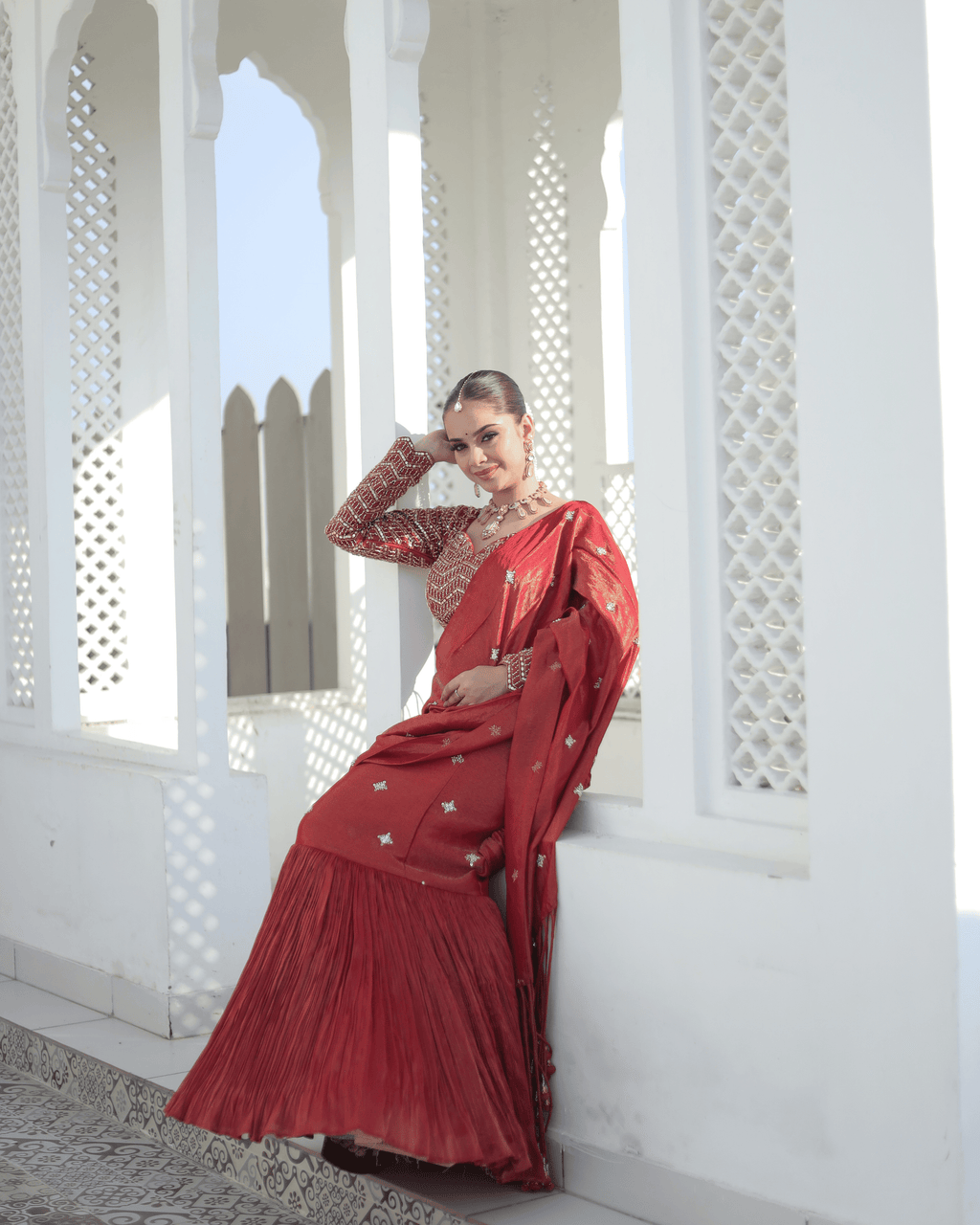 Rust Radish Fishcut Lehenga with Tassel Dupatta