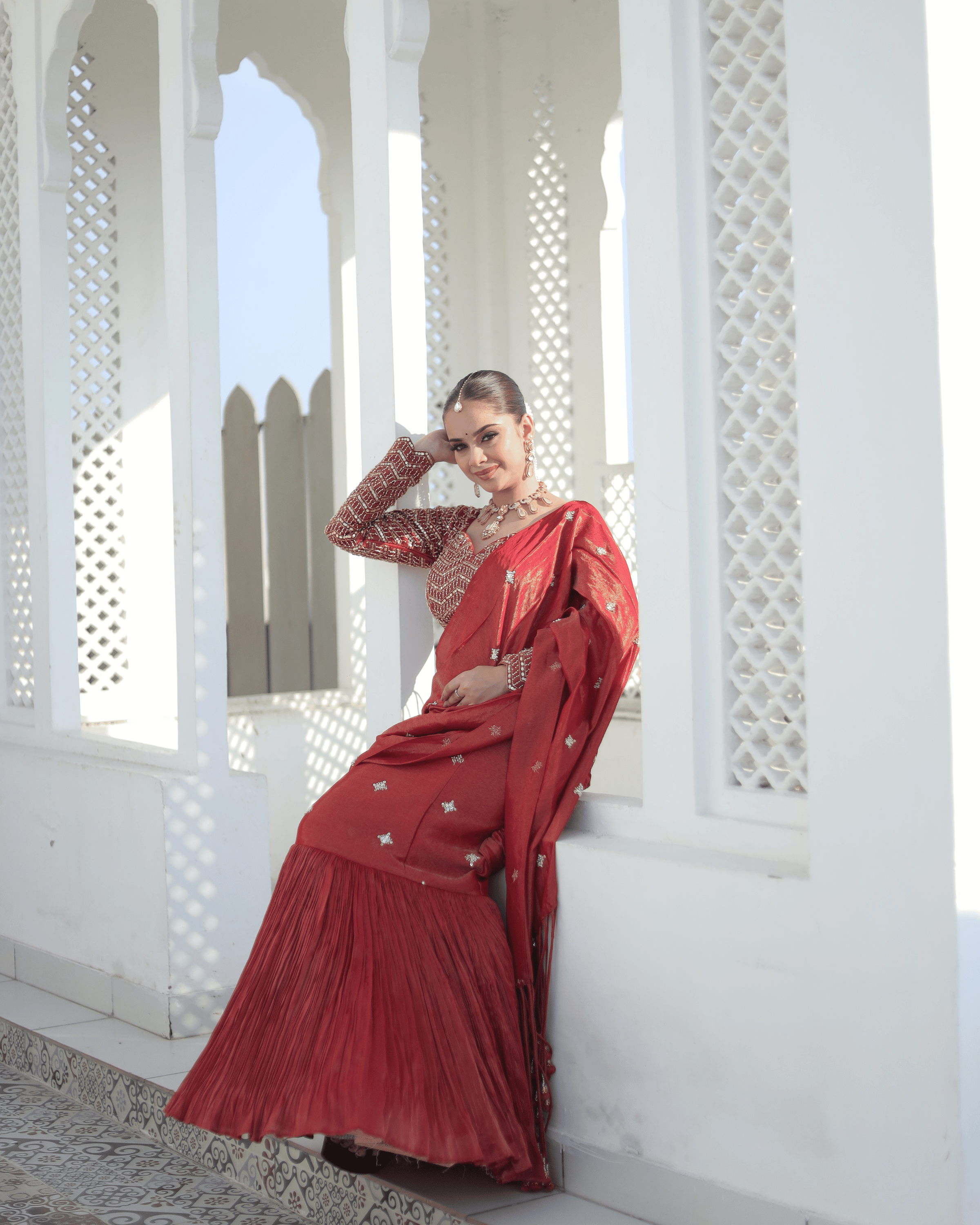 Rust Radish Fishcut Lehenga with Tassel Dupatta
