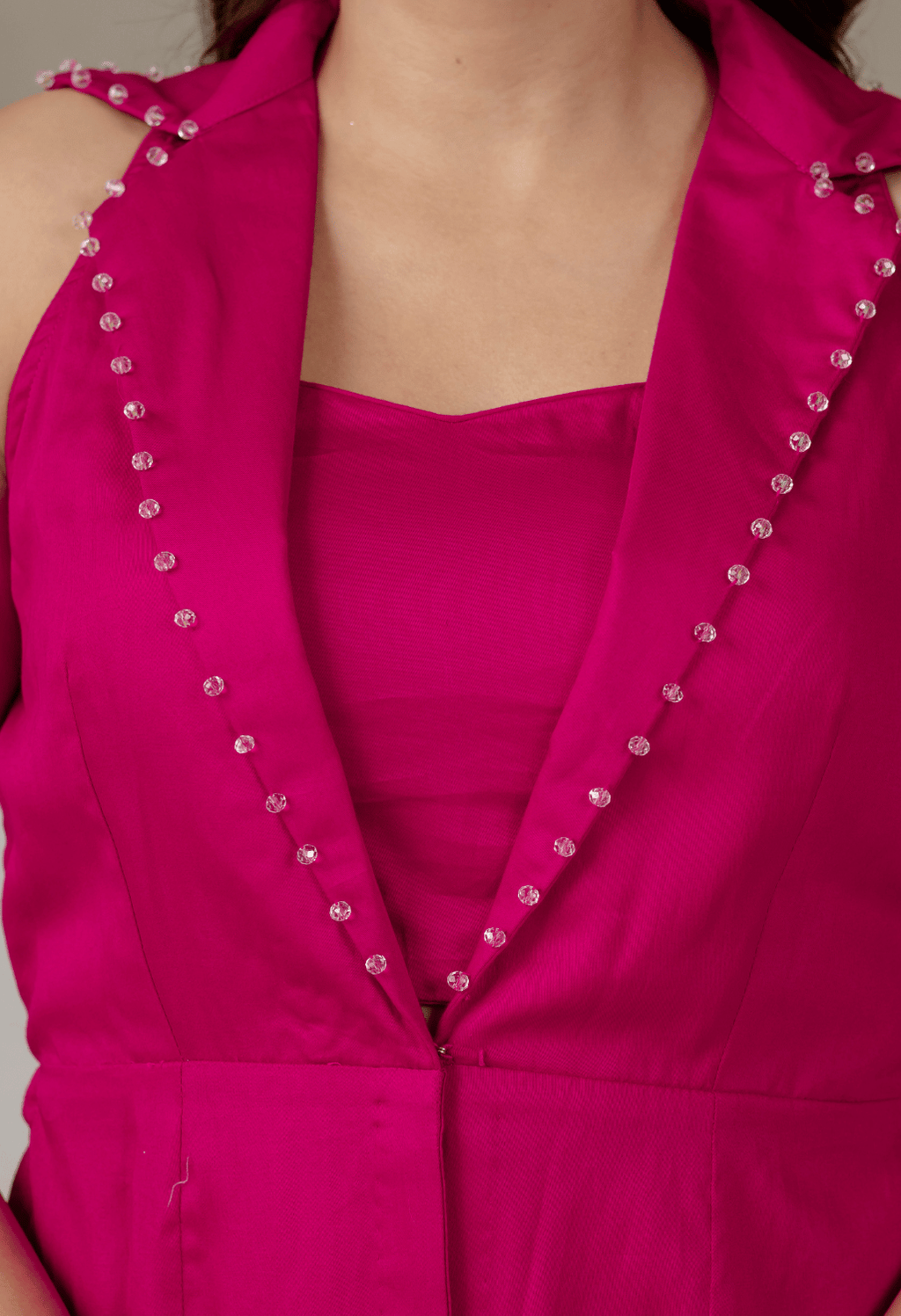 Aura Fuchsia Pink Jaam Cotton Co-Ord Set with Long Blazer, Bustier & Pants