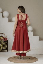 Noor Rust Cotton Anarkali Suit Set with Organza Gota Patti Dupatta
