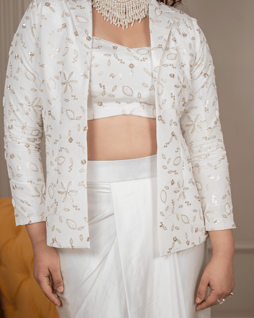 White Blazer Drape Dress