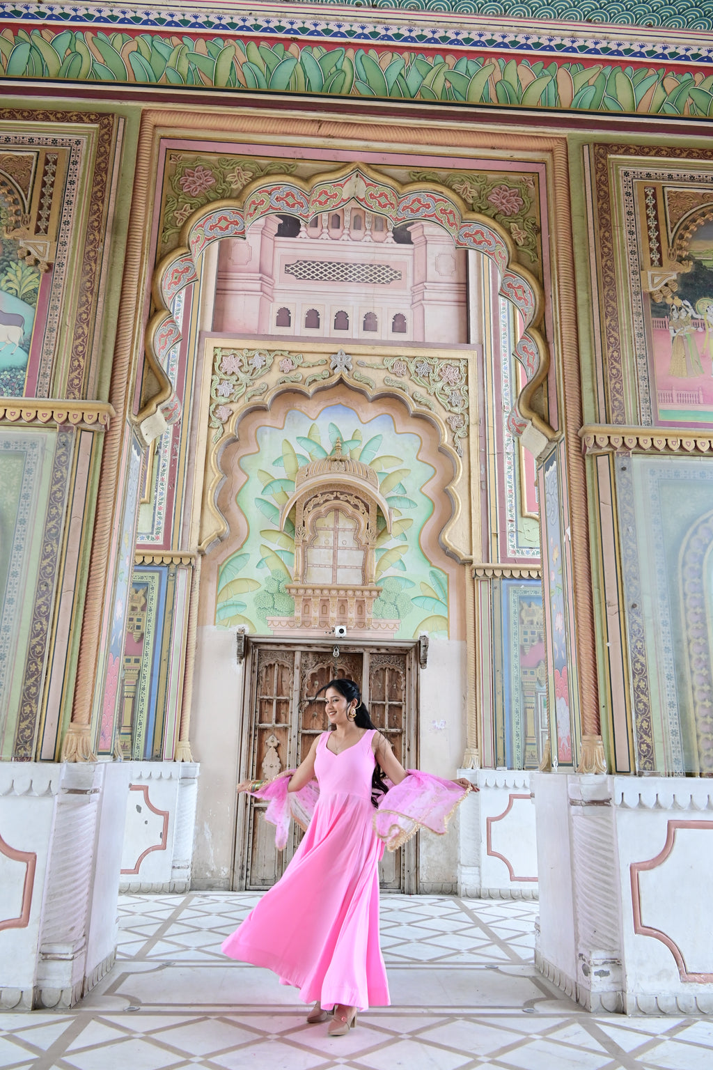 Pink Embroidered Anarkali Kurta Set with Dupatta | V-Neck | Flared Ethnic Suit for Festive & Party Wear