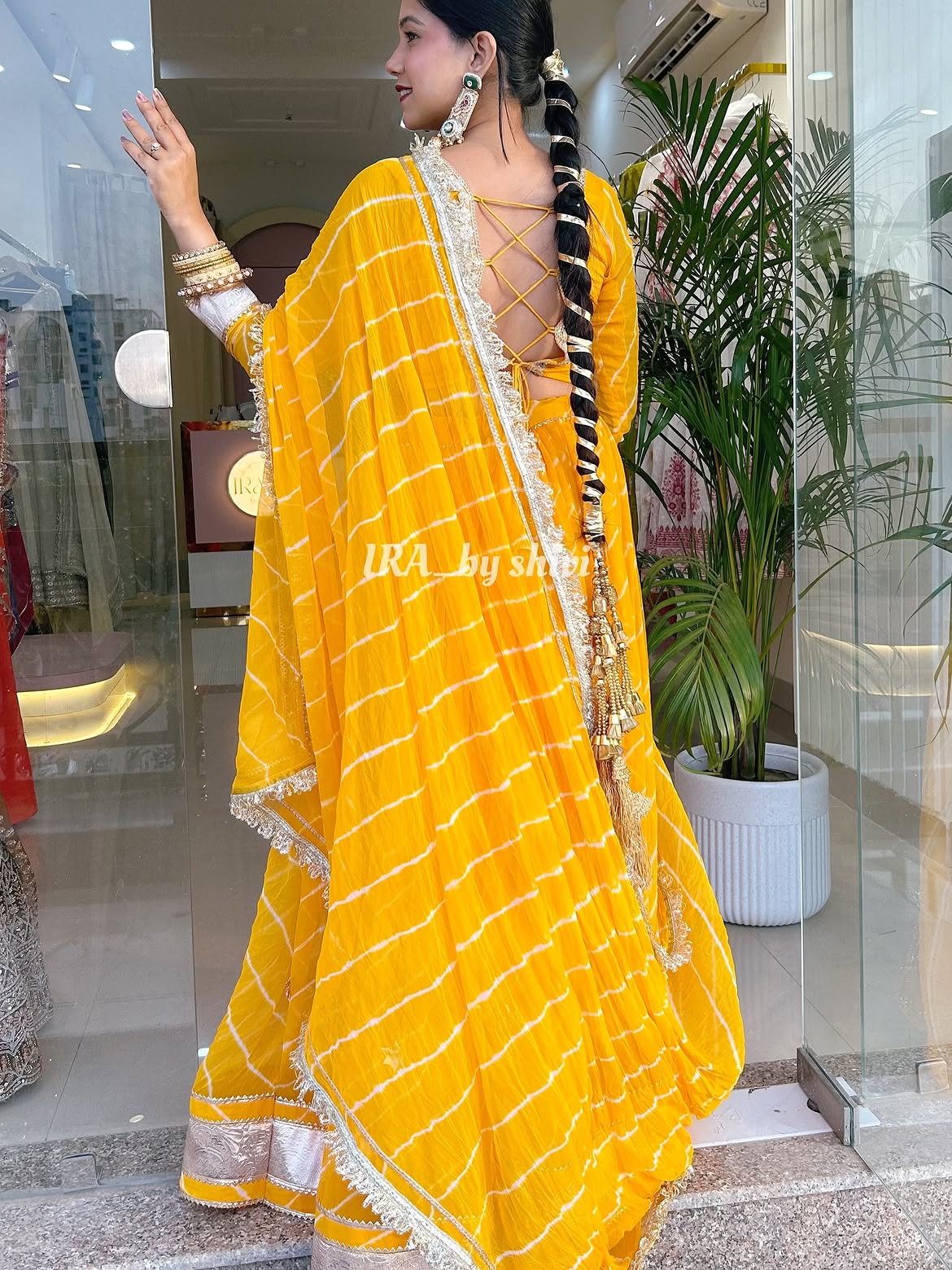 Premium Yellow Chiffon Lehriya Lehenga Set
