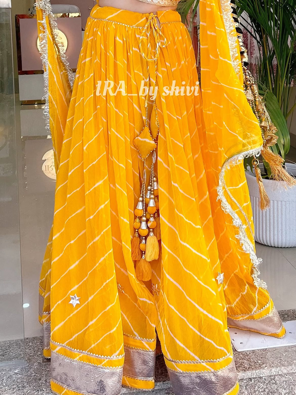 Premium Yellow Chiffon Lehriya Lehenga Set
