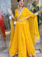 Premium Yellow Chiffon Lehriya Lehenga Set