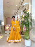 Premium Yellow Chiffon Lehriya Lehenga Set