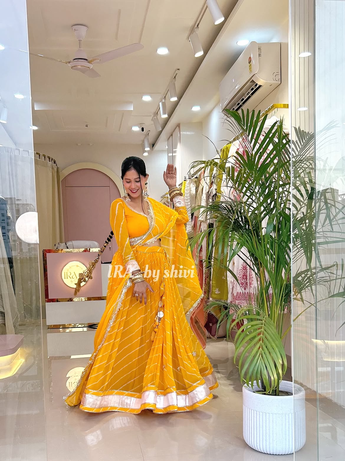 Premium Yellow Chiffon Lehriya Lehenga Set