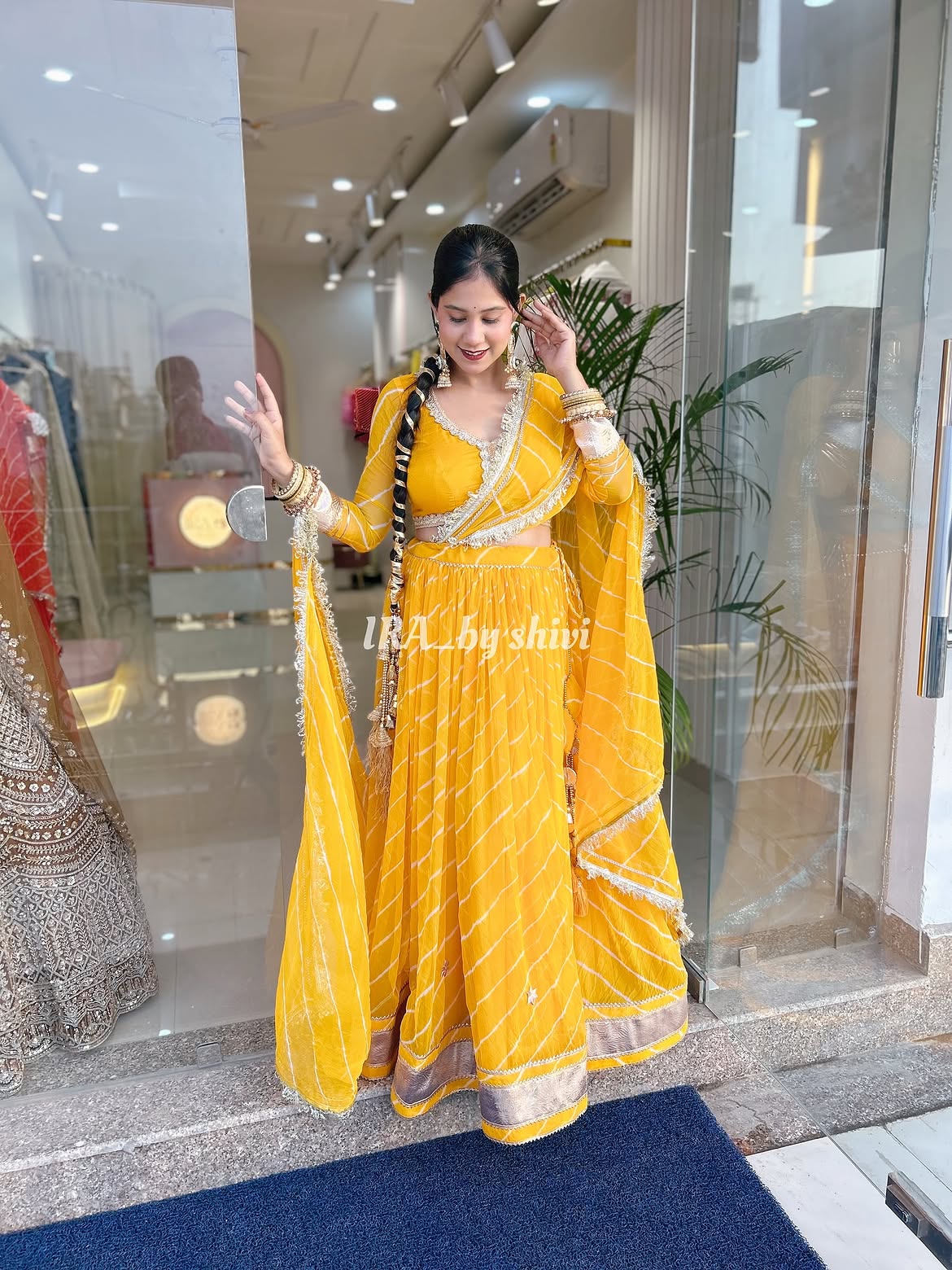 Premium Yellow Chiffon Lehriya Lehenga Set