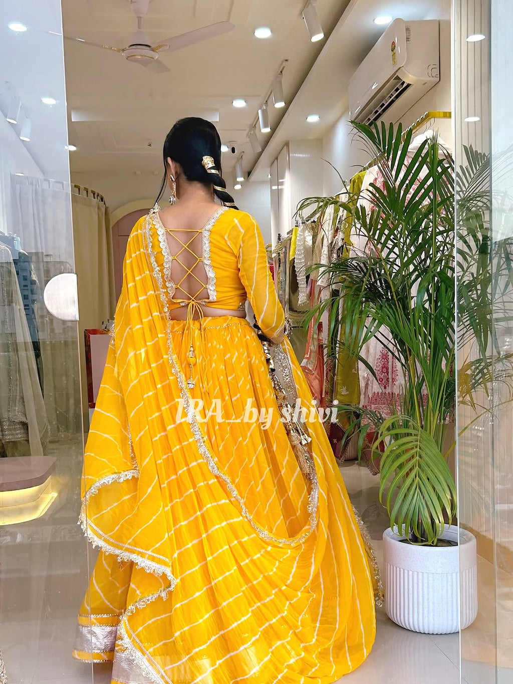 Premium Yellow Chiffon Lehriya Lehenga Set