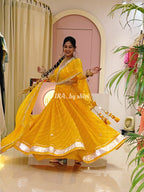 Premium Yellow Chiffon Lehriya Lehenga Set